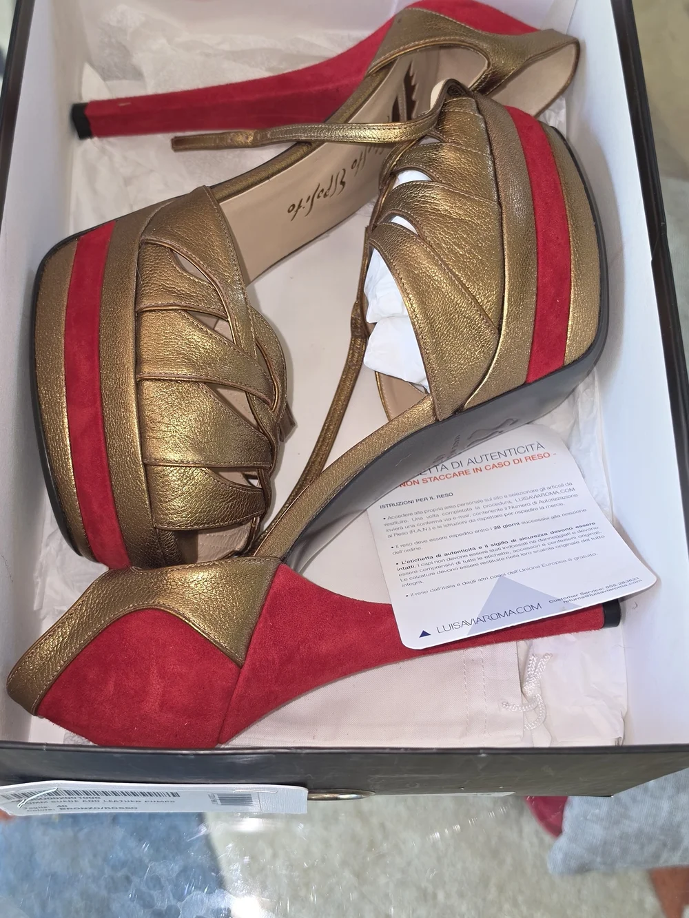 Bronze and Red Suede Leather Women’s Pumps